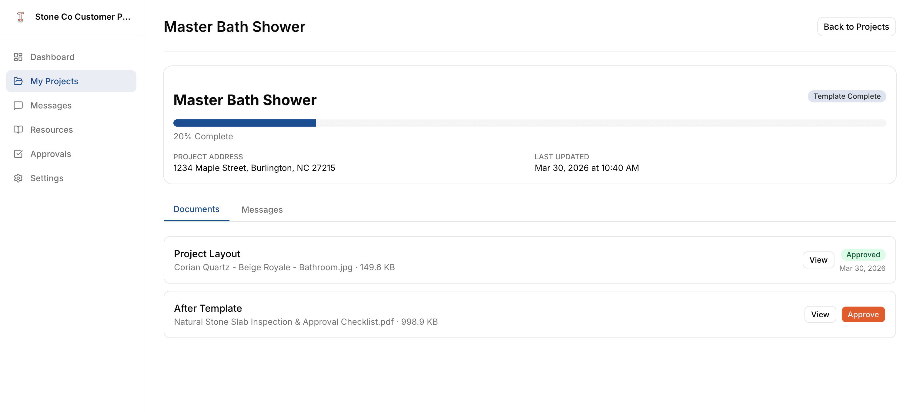 FabTrack customer portal showing real-time project status